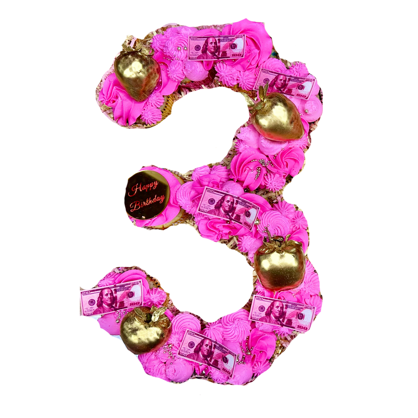 One Dozen Pink Money Number/Letter Shaped Cupcakes