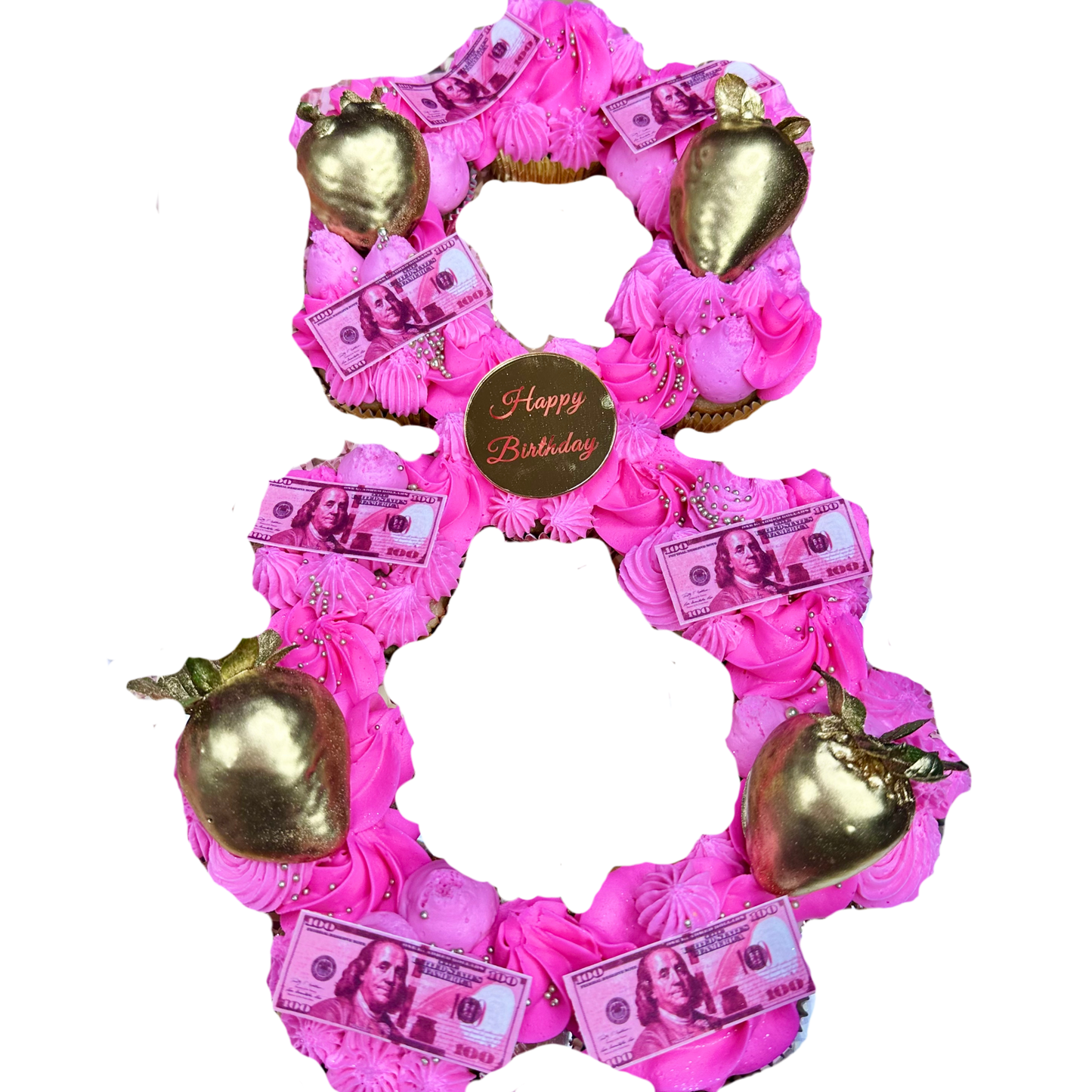 One Dozen Pink Money Number/Letter Shaped Cupcakes
