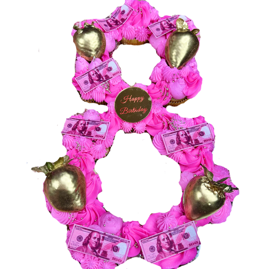 One Dozen Pink Money Number/Letter Shaped Cupcakes
