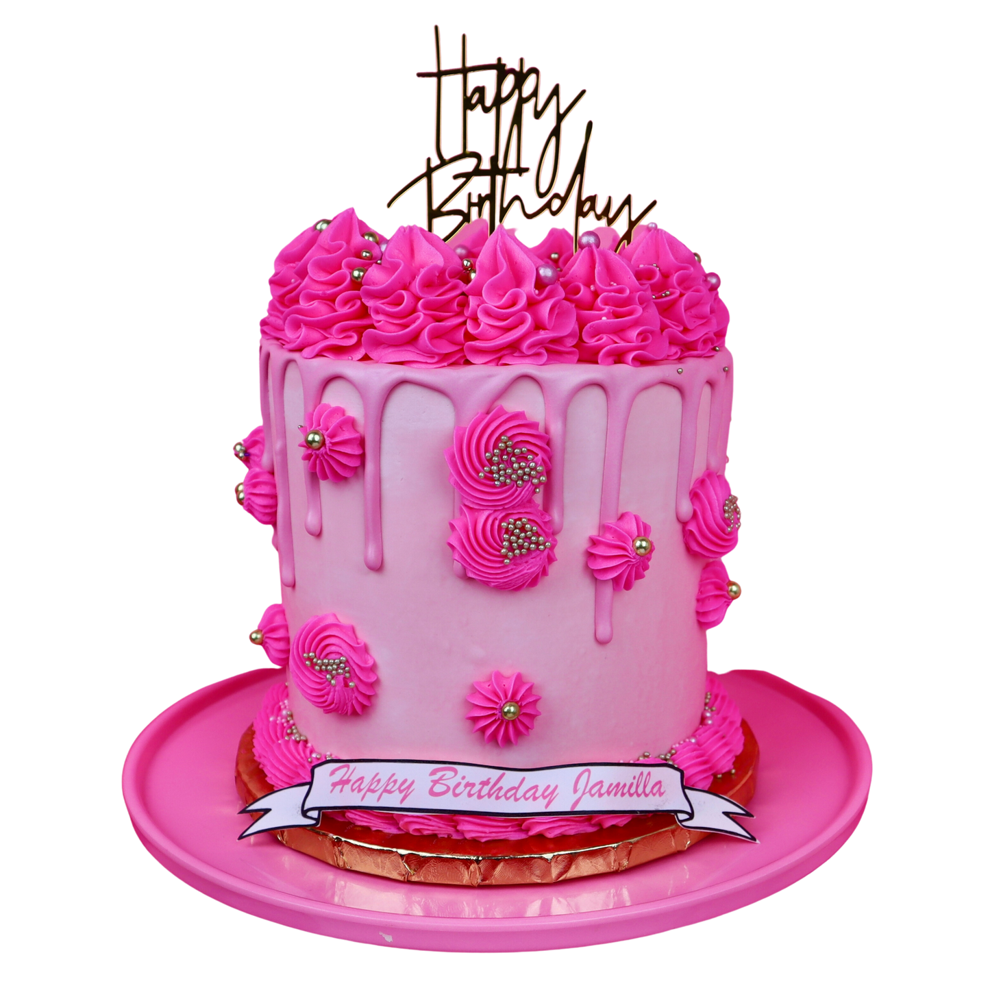 Classic Pink Drip Cake