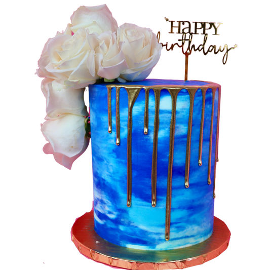 Floral Metallic Drip Cake
