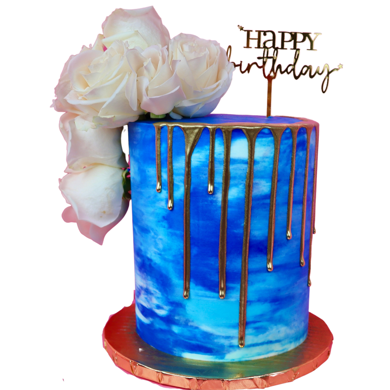 Floral Metallic Drip Cake