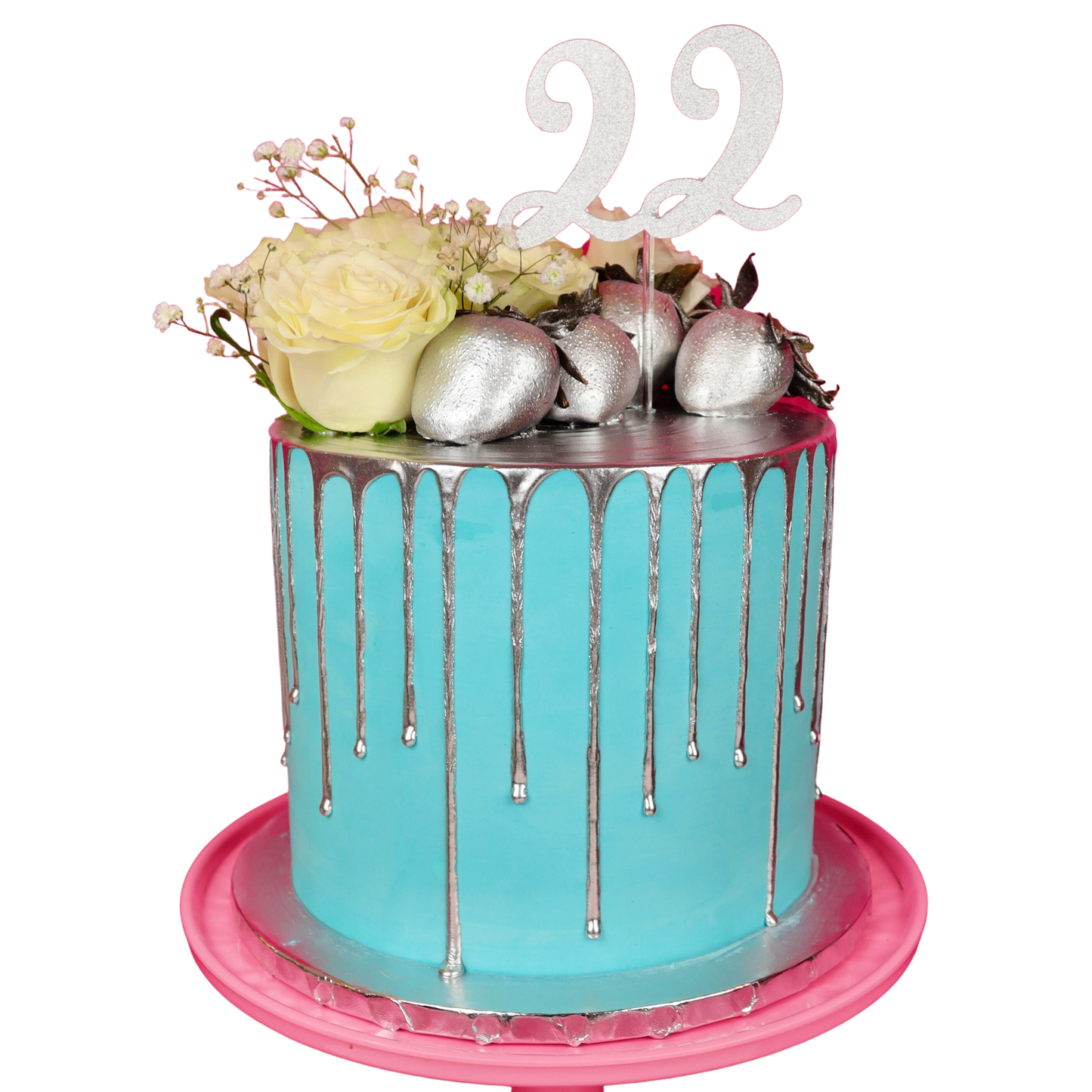 Floral Metallic Drip Cake (with chocolate covered strawberries)